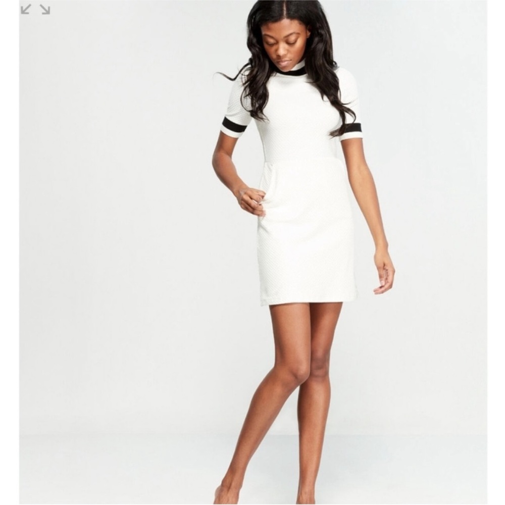 French Connection White Short Sleeve Dress with Black Trim - Women's 10